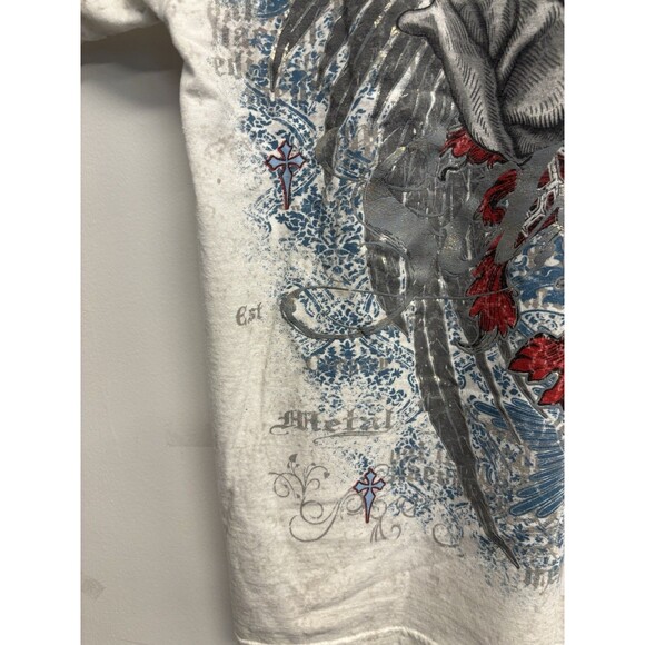 Y2K Grunge Goth Affliction Style Devotion Cross Angel Wings Tee Size XL - Picture 5 of 9